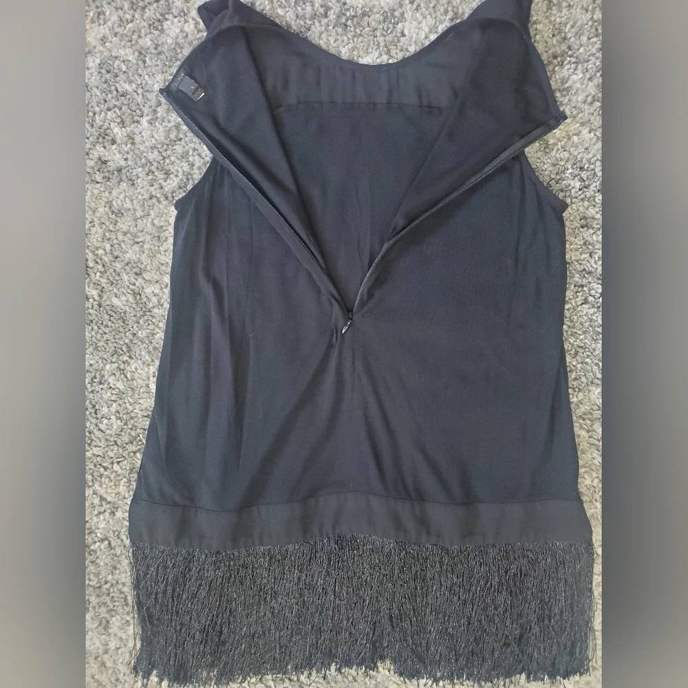 J.Crew Women Size S Solid Black Fringe‎ Tank Drape Top Tunic